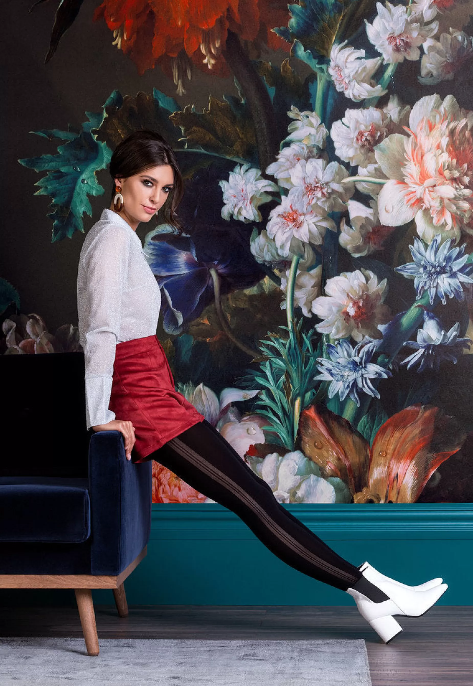 Patterned Tights | Gabriella Adele Opaque Tights With Triple Sheer Side Stripe By Nero: Black