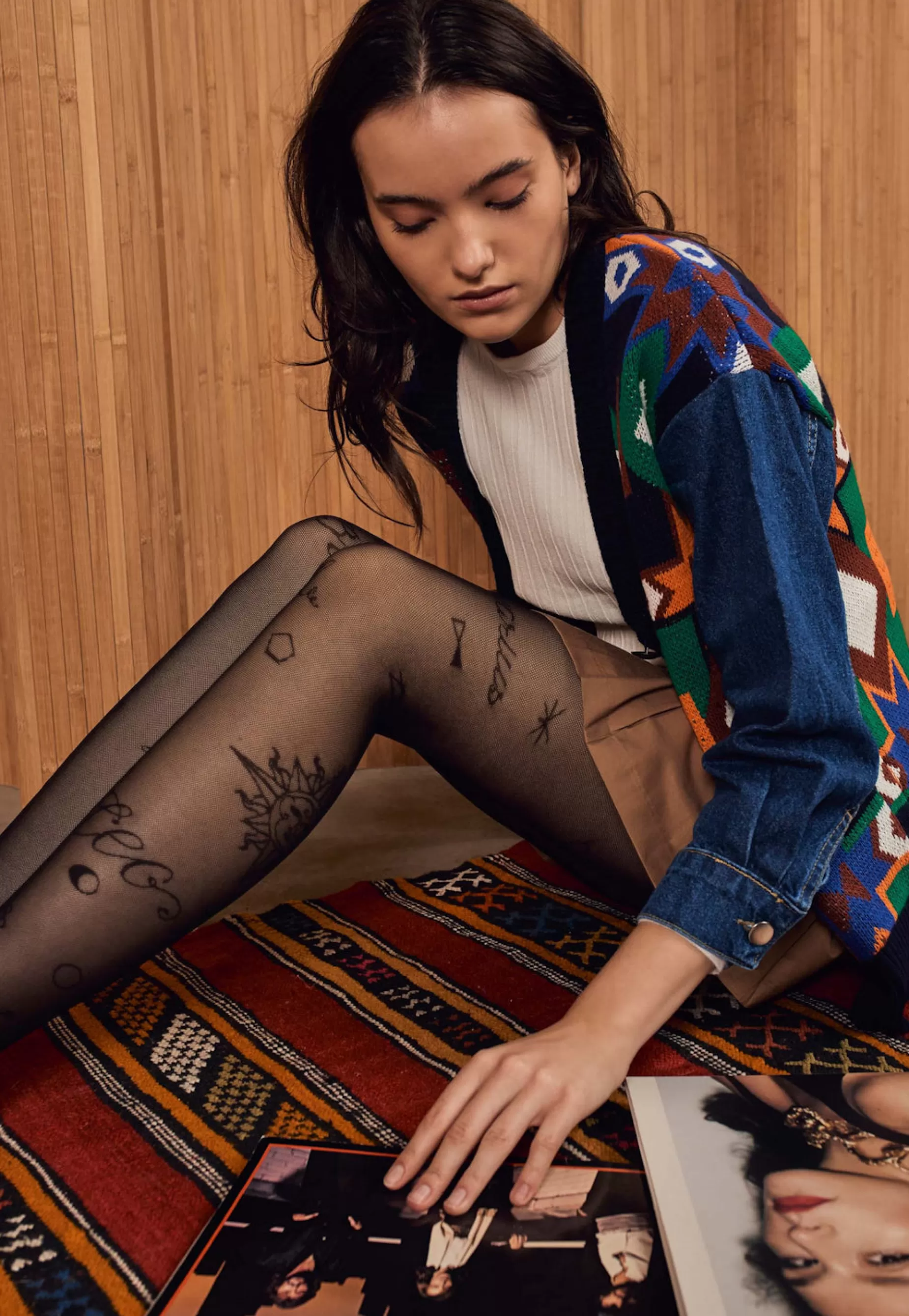 Lace & Fishnet Tights | Fiore Astro Horoscope & Constellations Patterned Lace Tights By Black