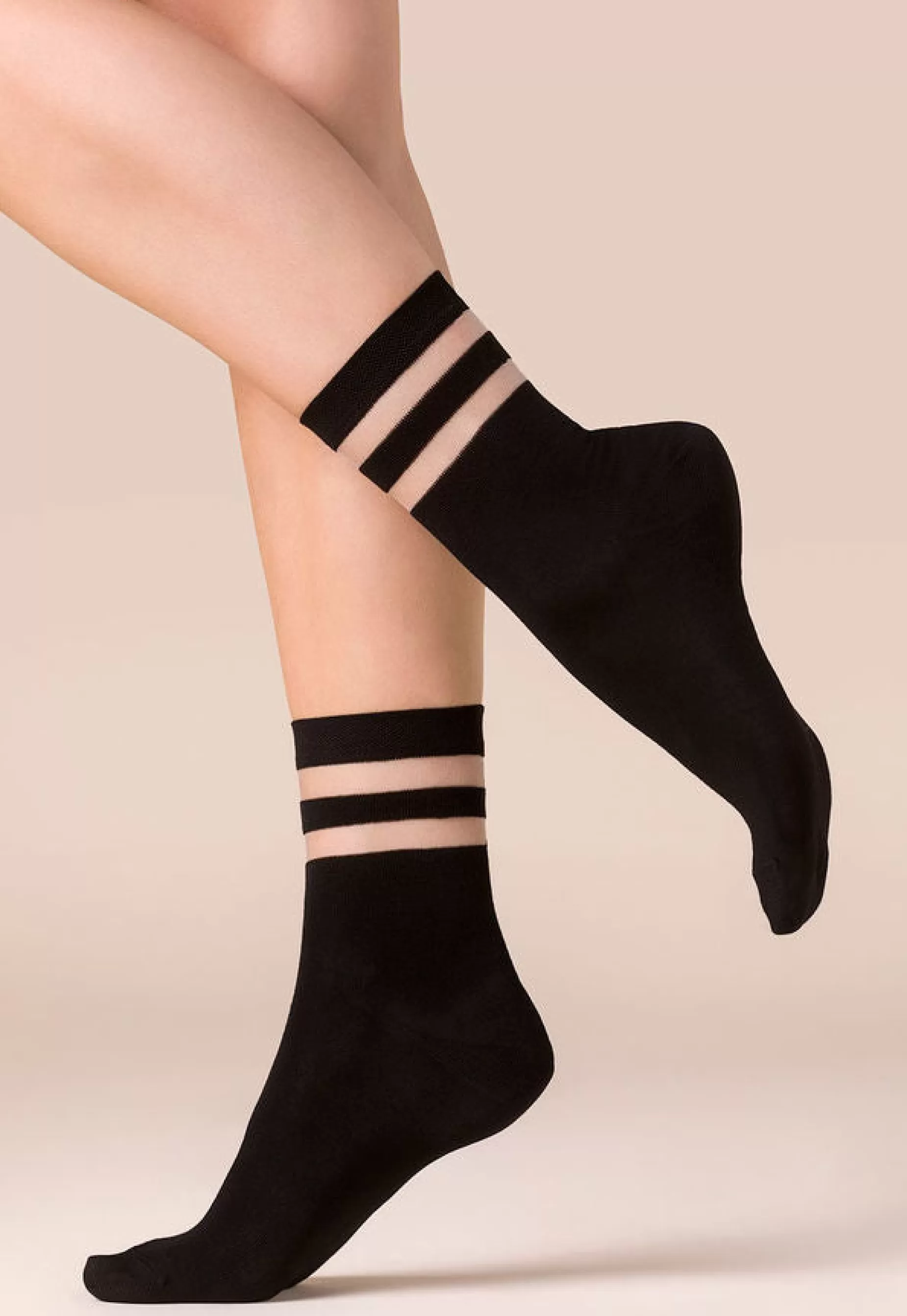 Ankle Socks | Gabriella Cami Opaque Ankle Socks With Striped Sheer Top By
