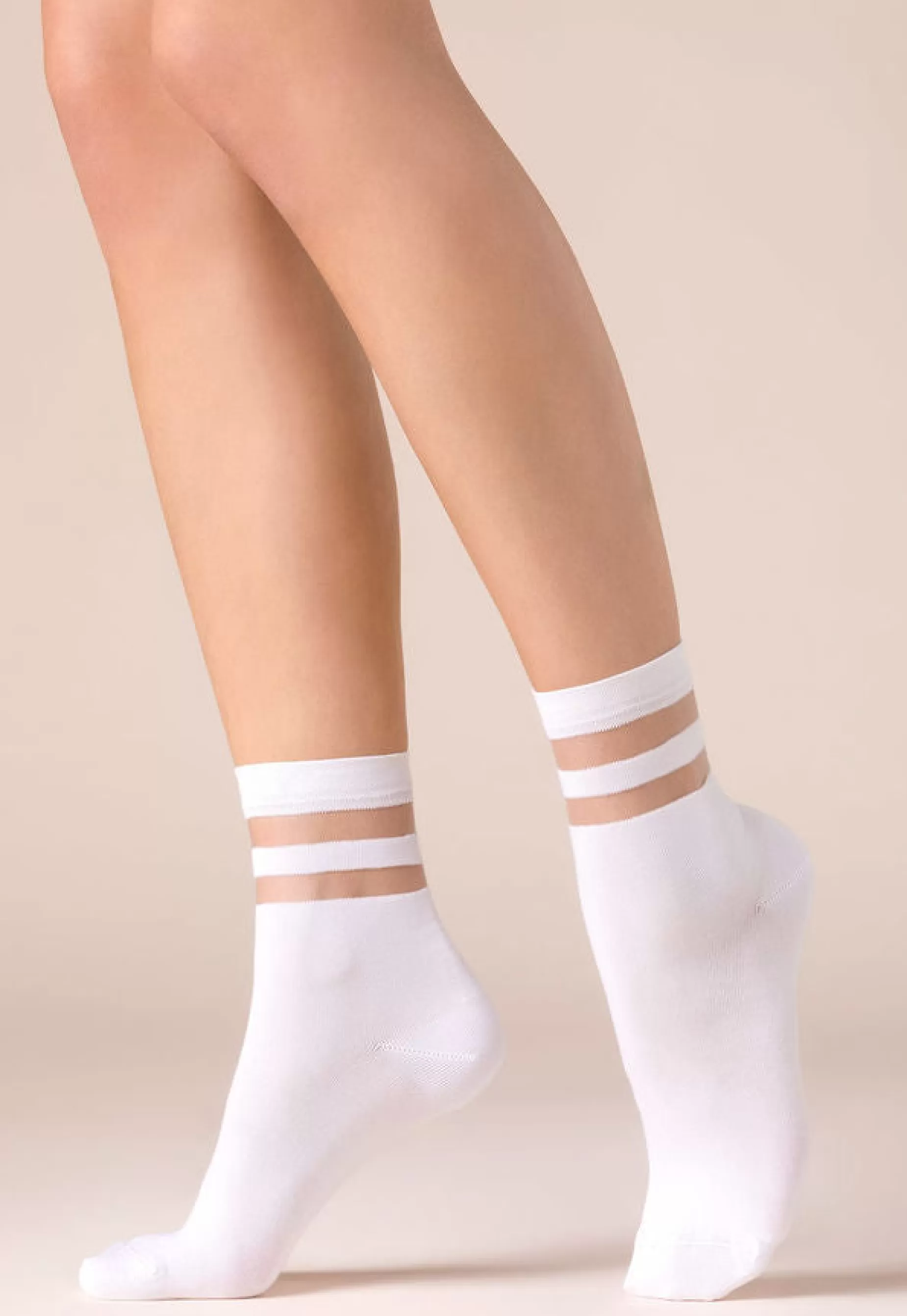 Ankle Socks | Gabriella Cami Opaque Ankle Socks With Striped Sheer Top By