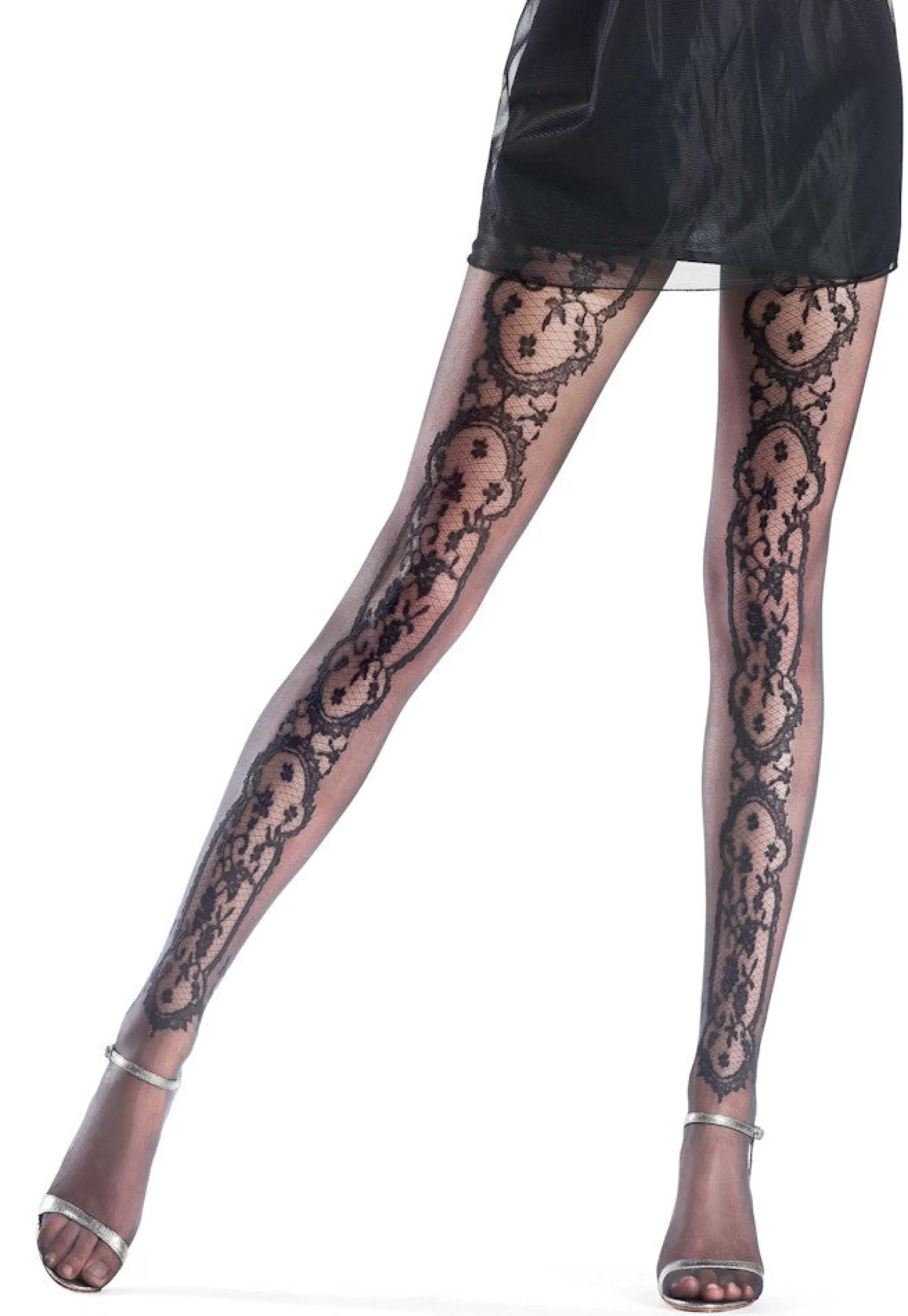 Lace & Fishnet Tights | Oroblu Dreamy Lace Insert & Micro Tulle Sheer Tights By Black