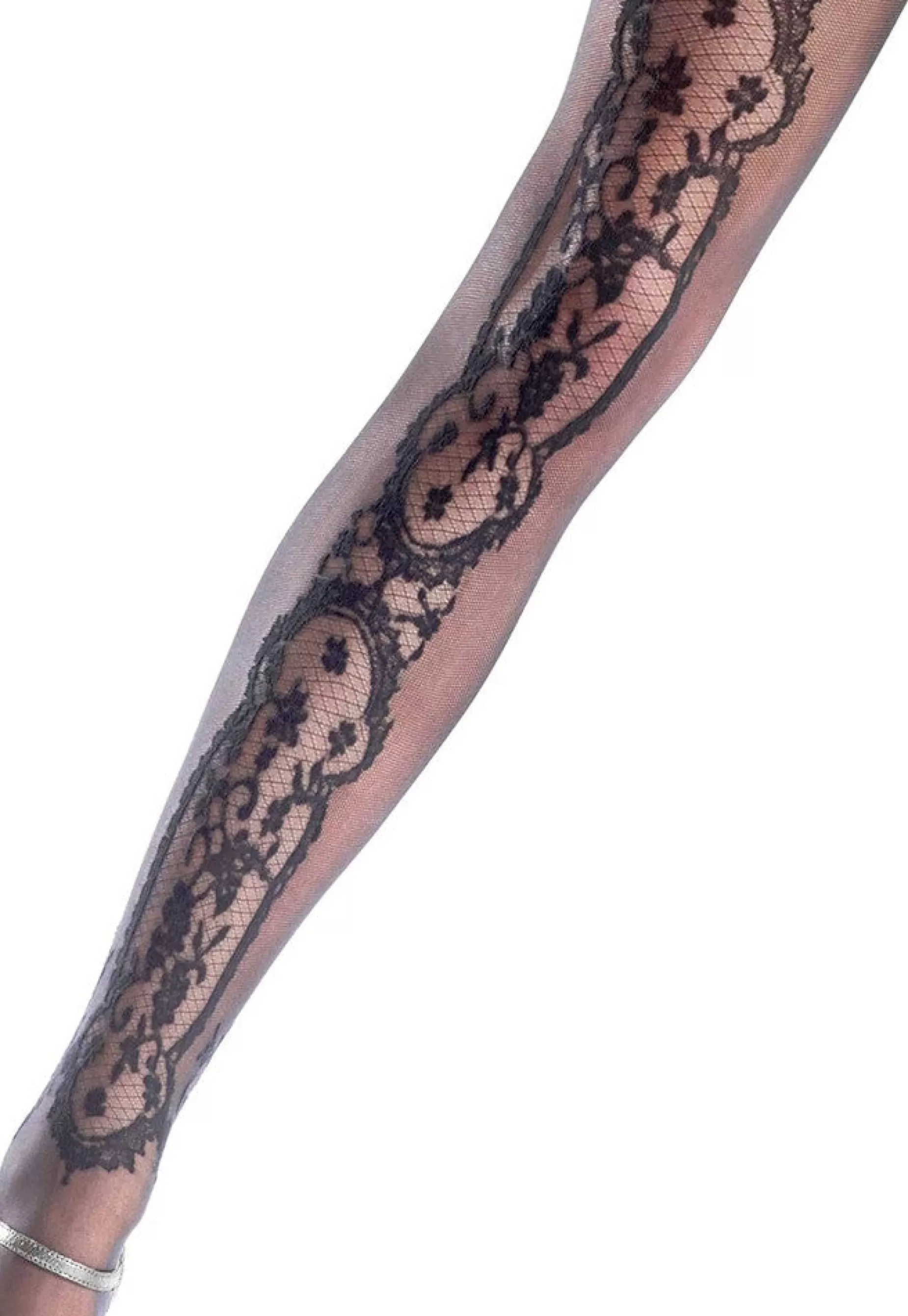 Lace & Fishnet Tights | Oroblu Dreamy Lace Insert & Micro Tulle Sheer Tights By Black
