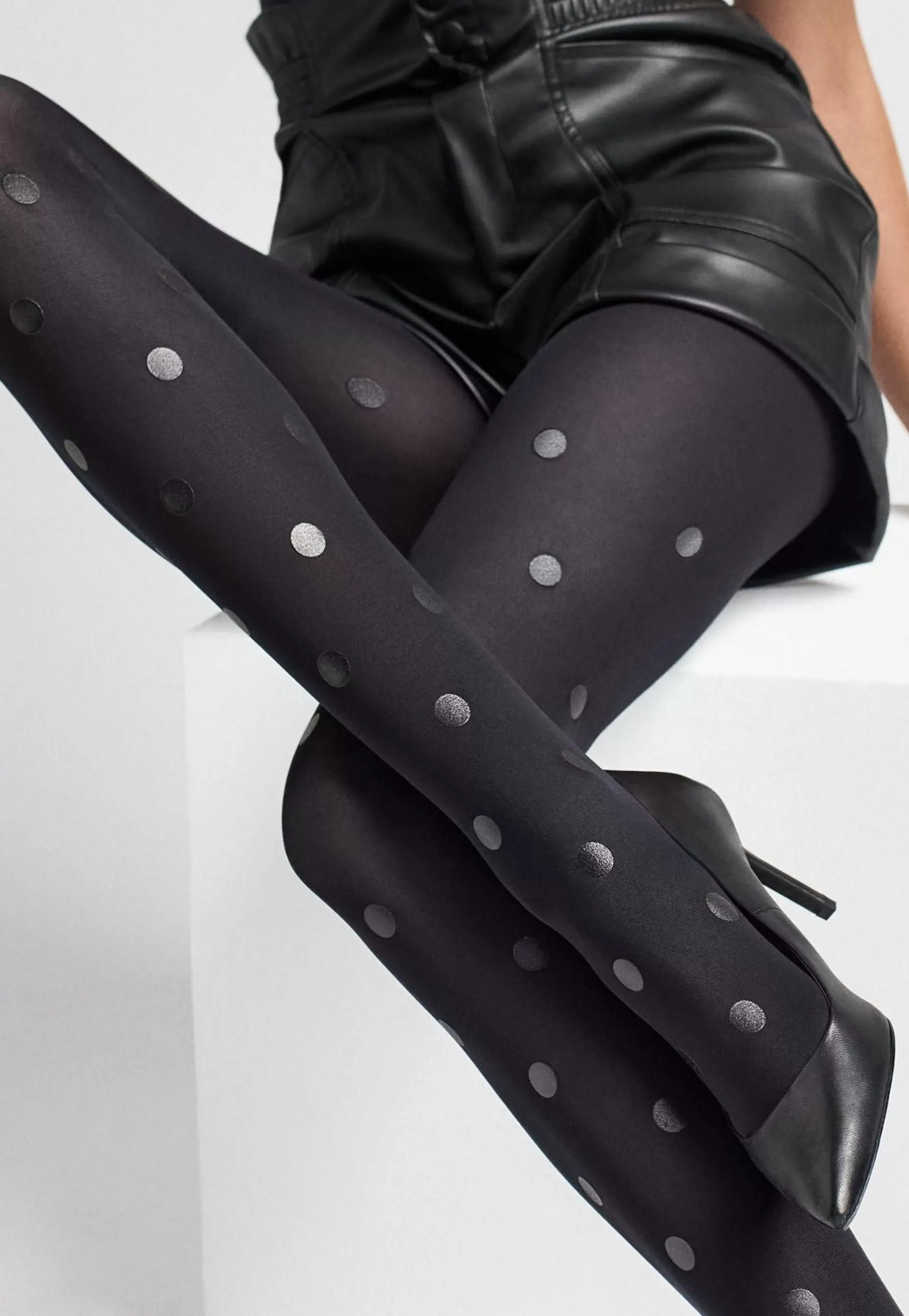 Polka Dot Tights | Marilyn Emmy 09 Latex Polka Dot Patterned Opaque Tights By Black