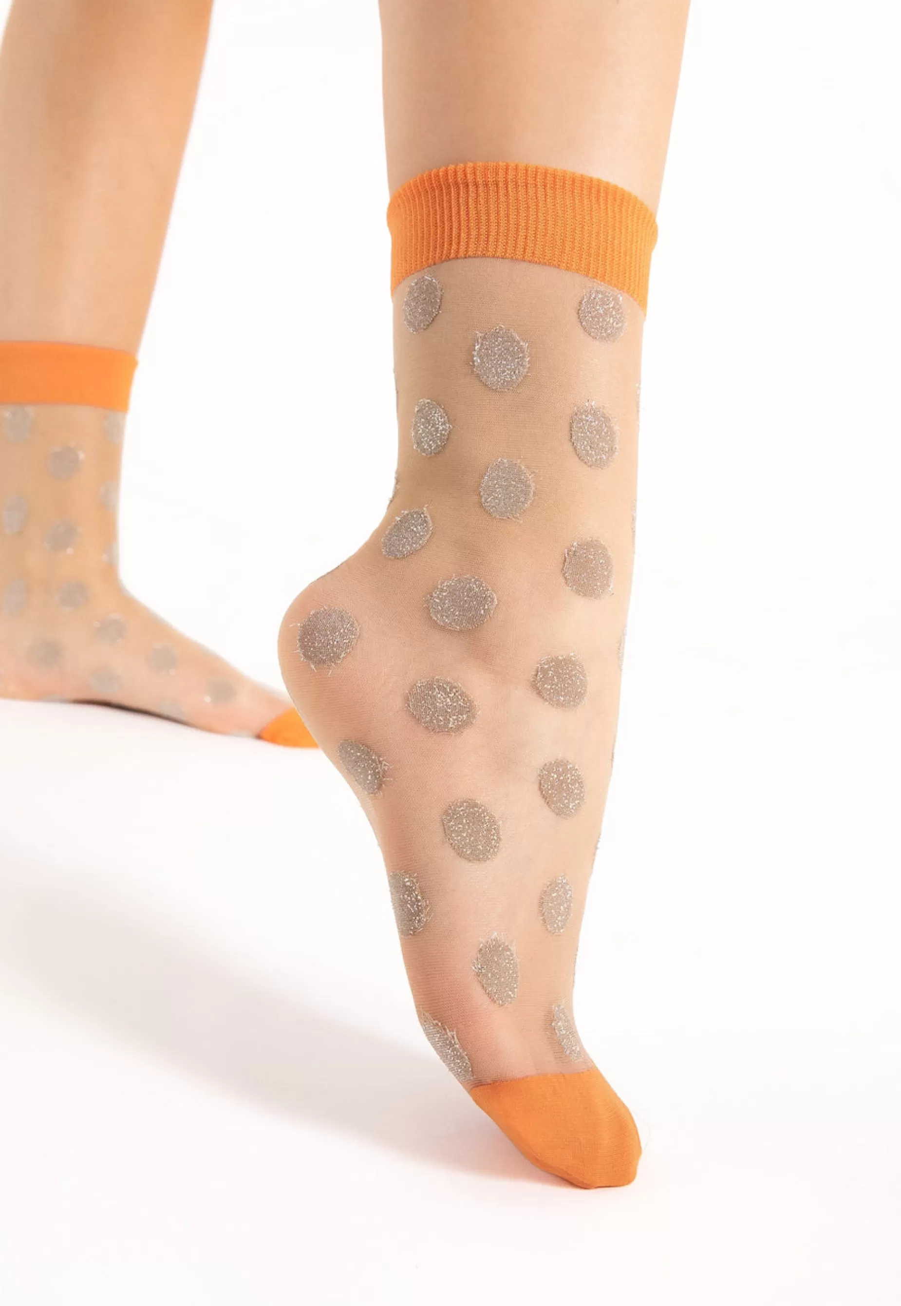 Ankle Socks | Fiore Fame Big Silver Dots Patterned Sheer Socks By Orange