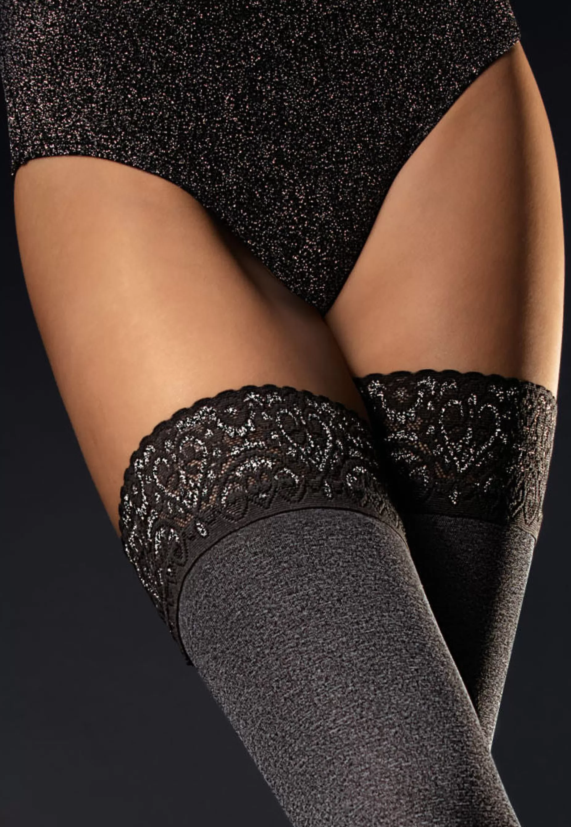 Tall Sizes | Fiore Fancy 40 Den Marl Grey Opaque Hold-Ups By Melange: Dark Grey Marl