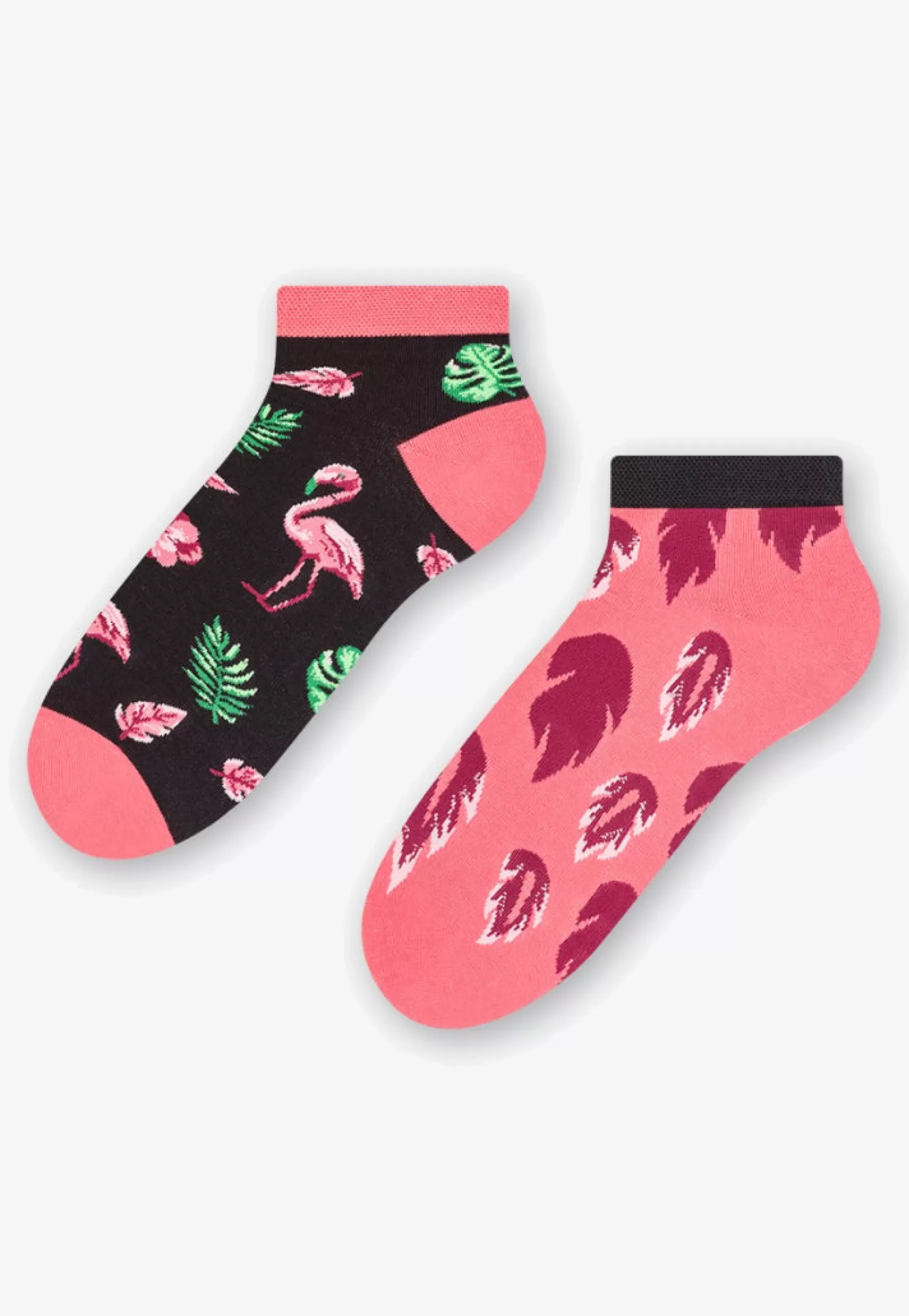 Cotton Socks | More Flamingo Feathers Odd Patterned Low Cut Socks In By Black