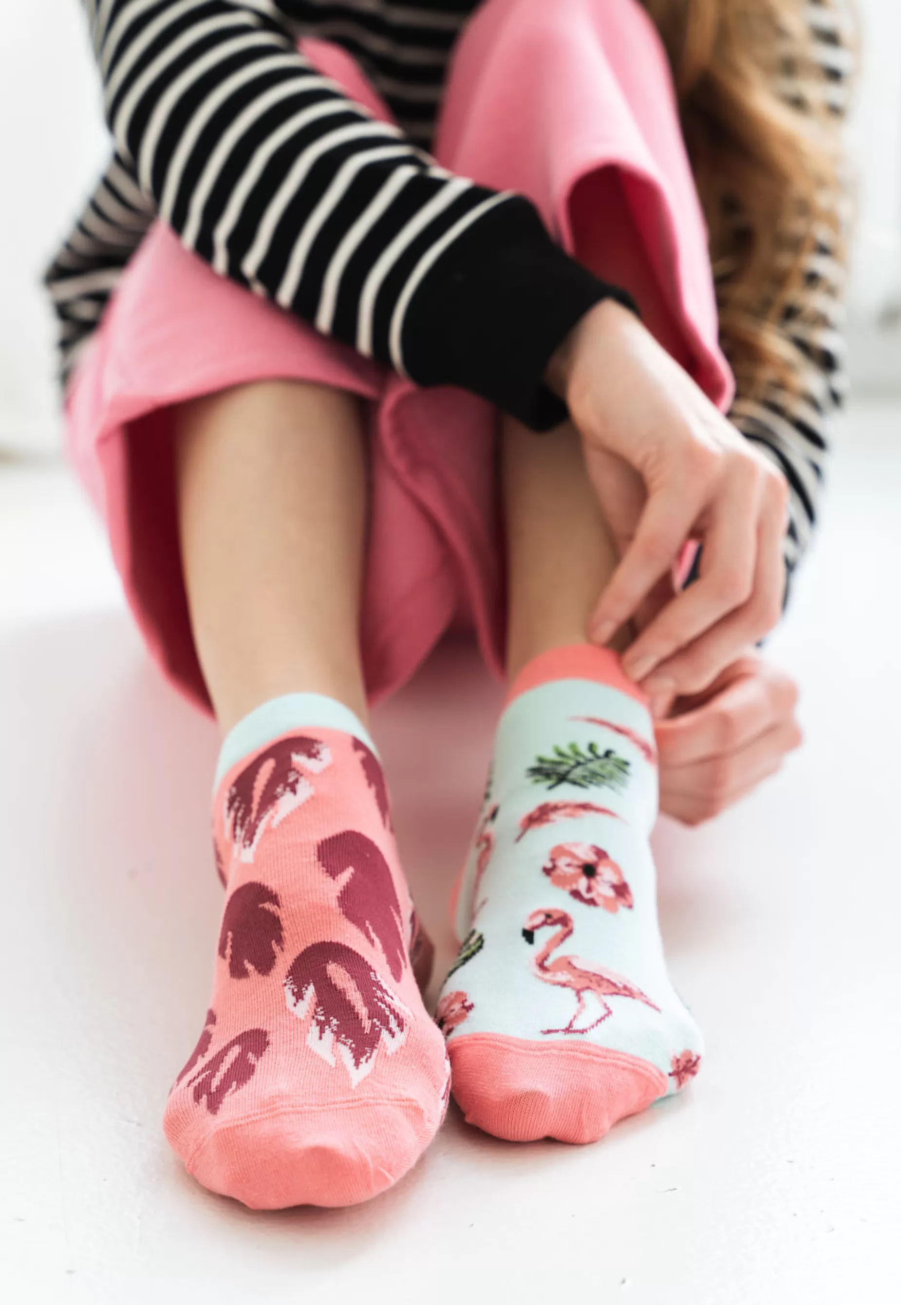 Cotton Socks | More Flamingo Feathers Odd Patterned Low Cut Socks In By Mint