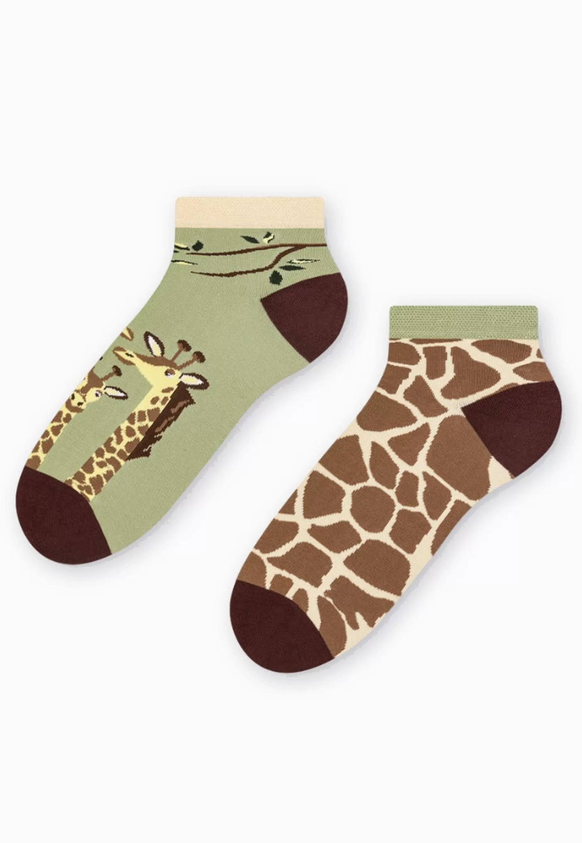 Cotton Socks | More Giraffes Odd Patterned Low Cut Socks In By Sage Green