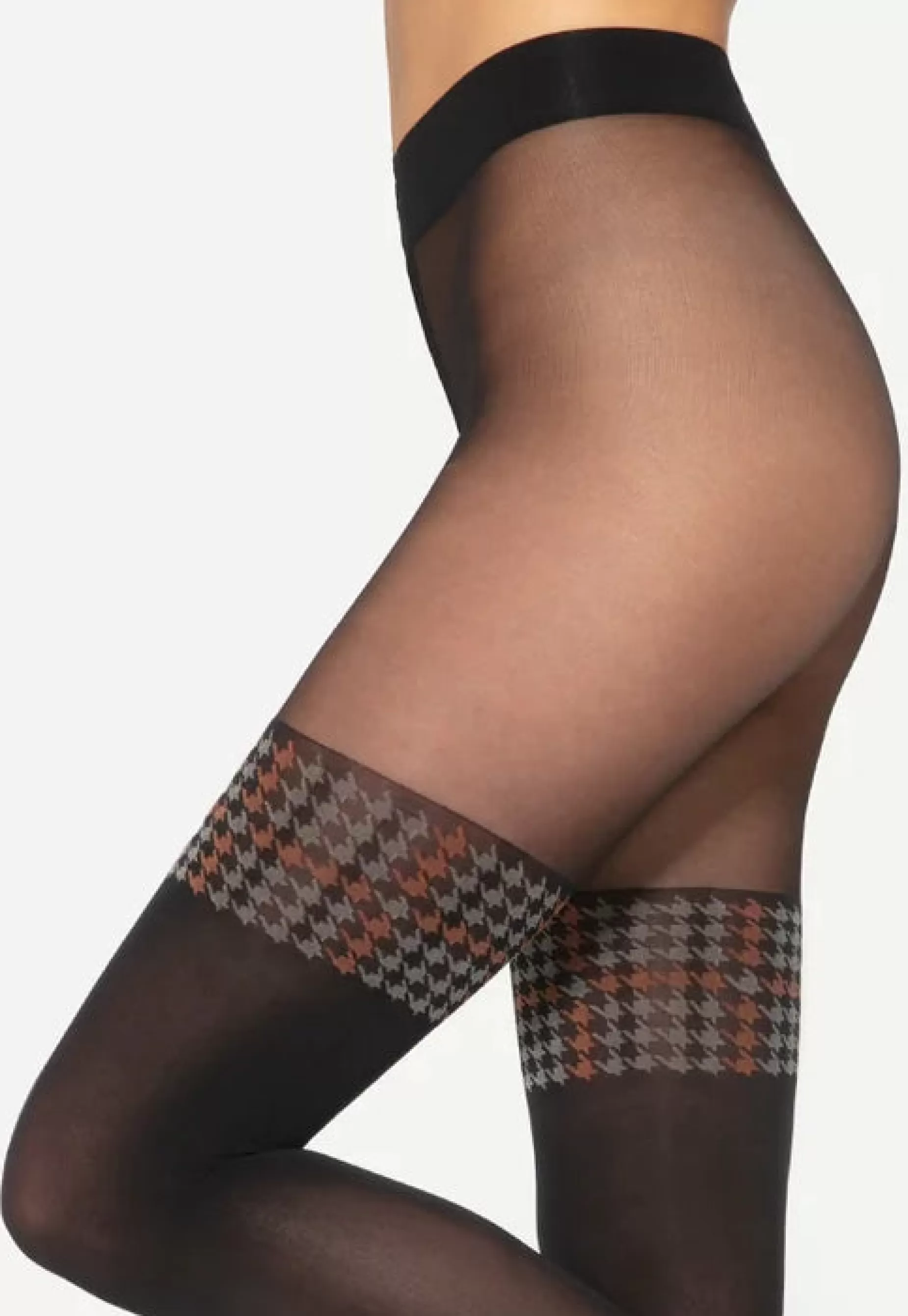 Stripe & Check Tights | Gatta Girl-Up 41 Hold-Up Opaque Tights With Houndstooth Welt By Nero: Black