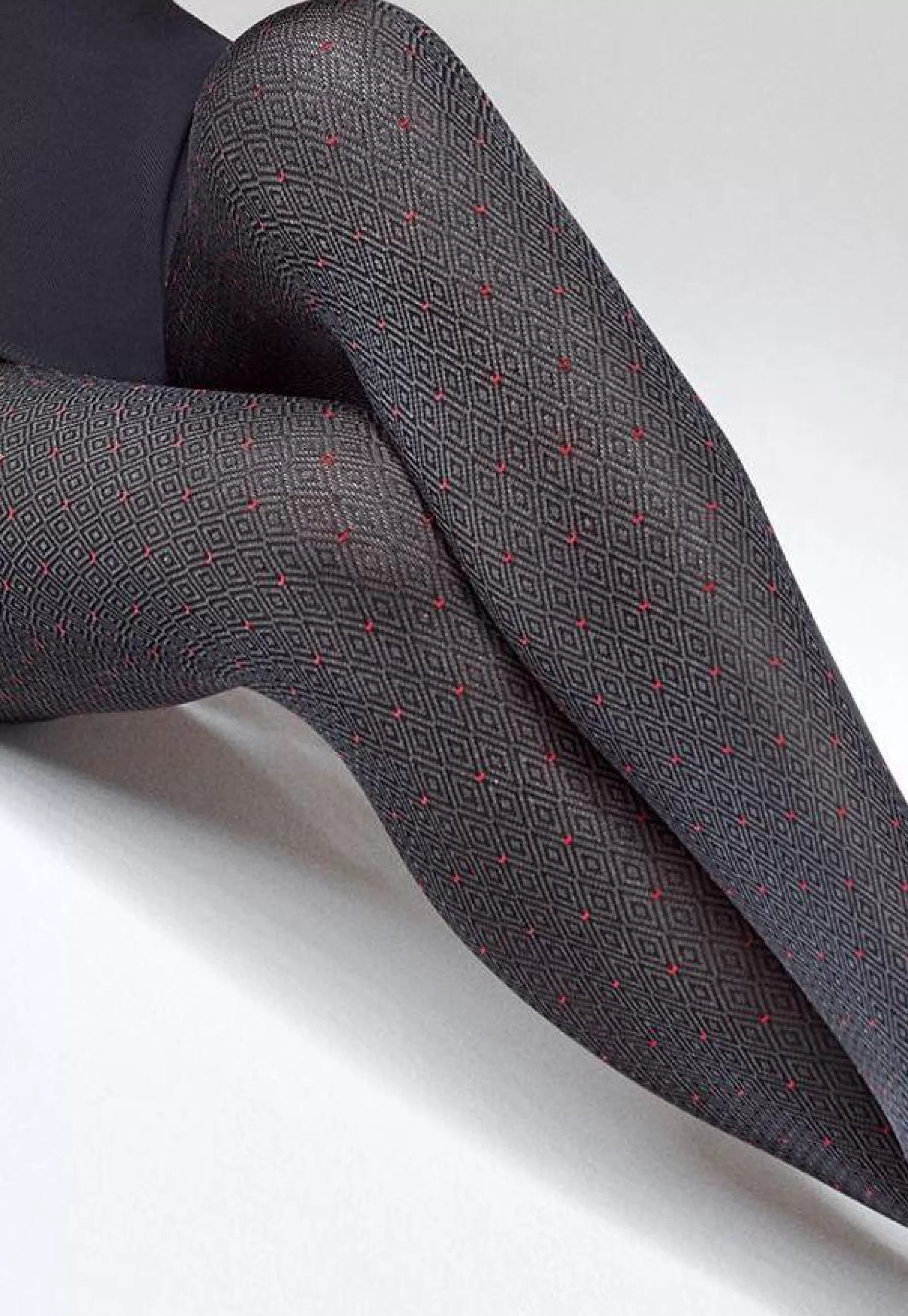 Patterned Tights | Marilyn Grace 04 Fine Diamond & Red Dots Patterned Opaque Tights By Melange: Marl Grey