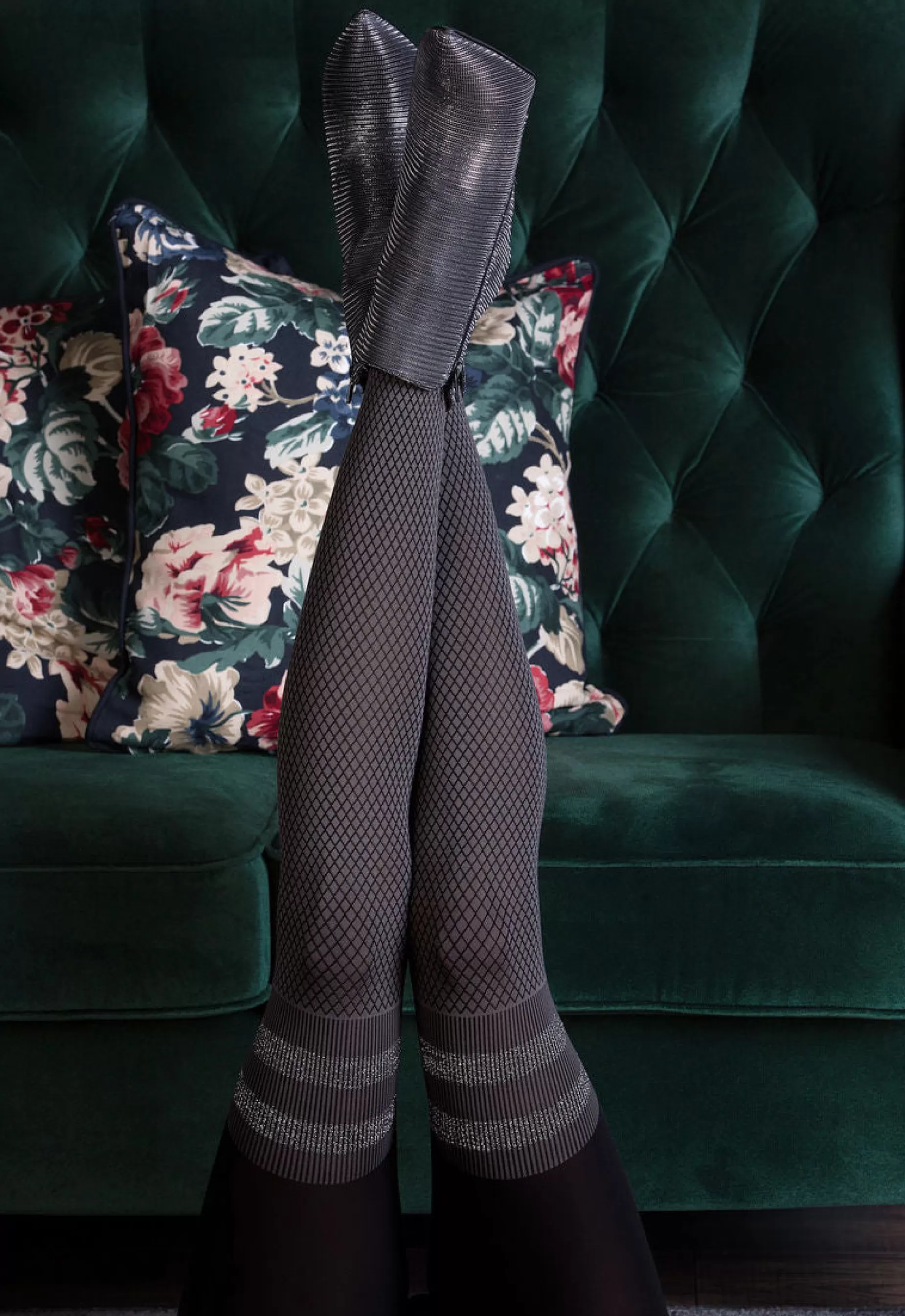 Stripe & Check Tights | Gabriella Kate Diamond Patterned Over-Knee Sock Tights With Lurex Stripes By