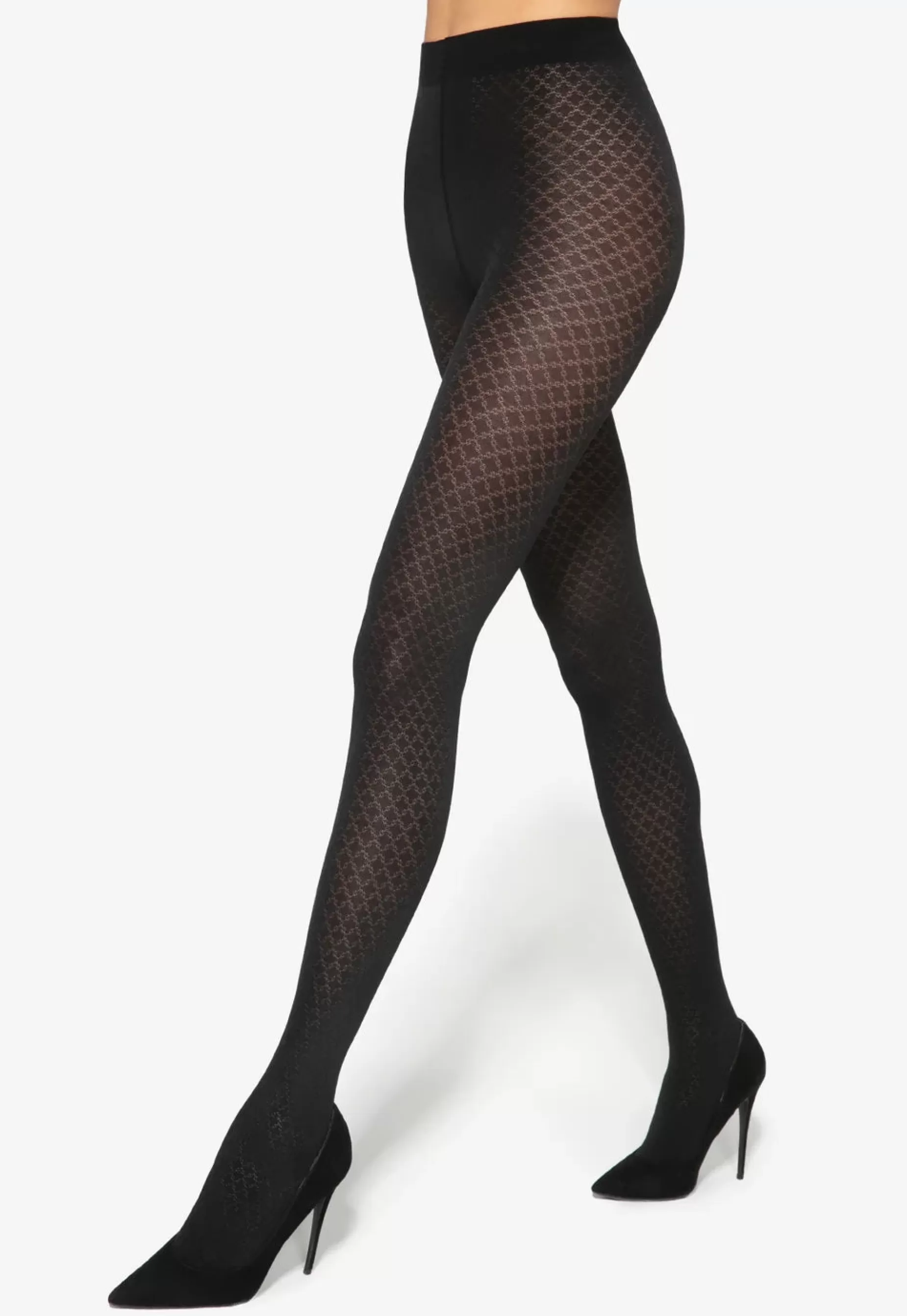 Stripe & Check Tights | Gatta Loretta 139 Chained Diamonds Patterned Opaque Tights By Nero: Black