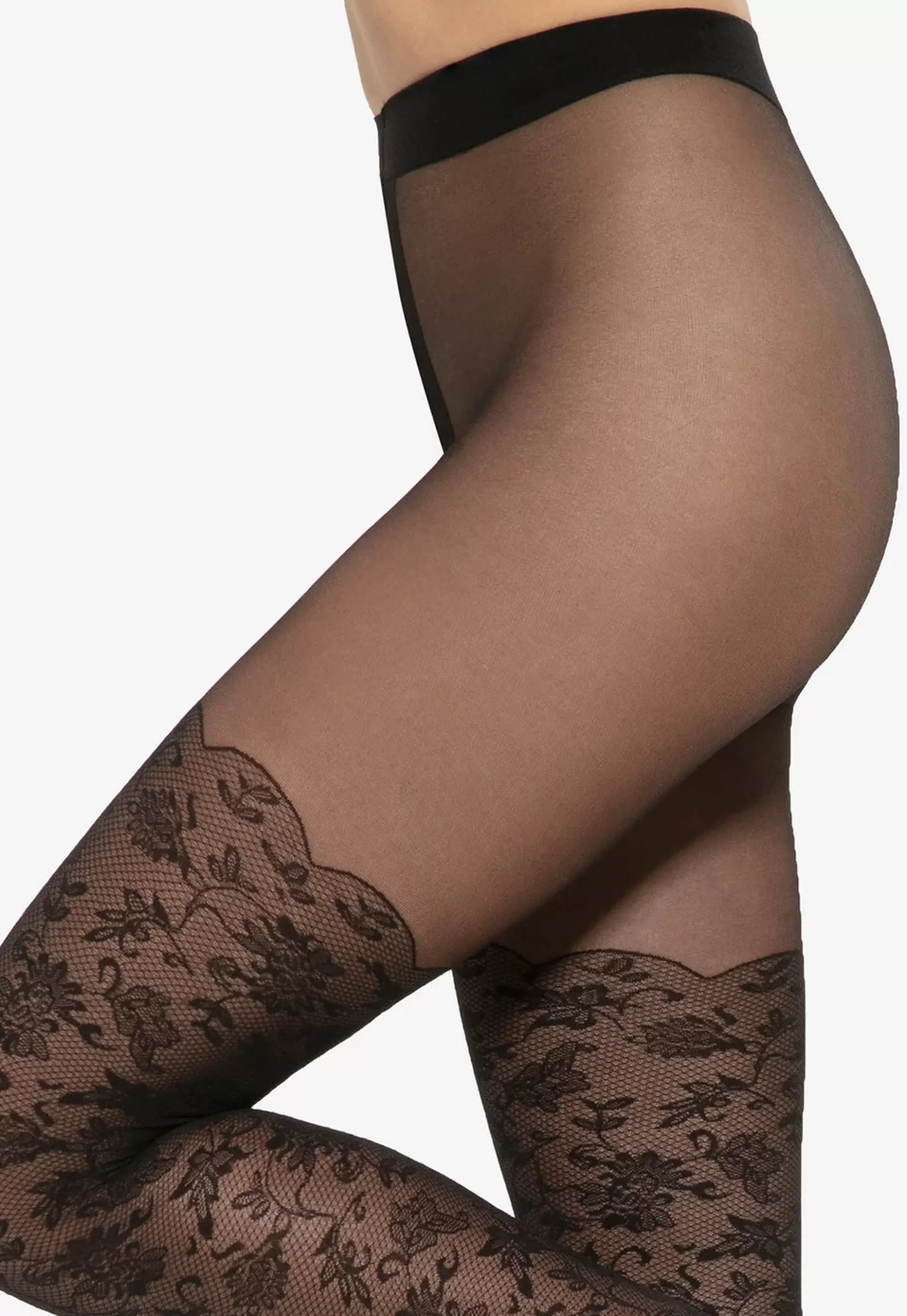 Patterned Tights | Gatta Pasione 03 Floral Patterned Hold-Up Sheer Tights By Nero: Black