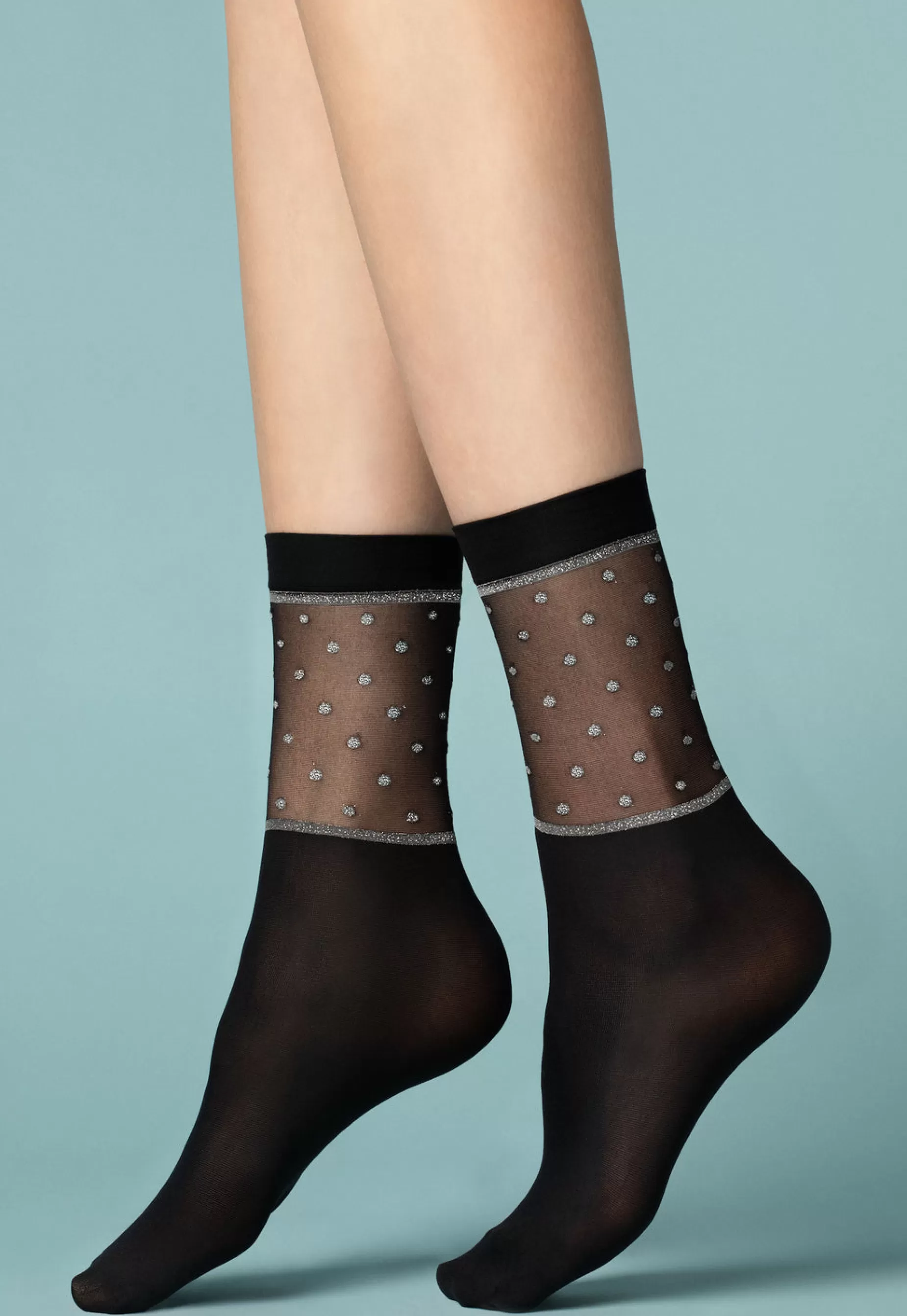 Ankle Socks | Fiore Prima Neve Opaque Socks With Lurex Polka Dots Top By Nero: Black