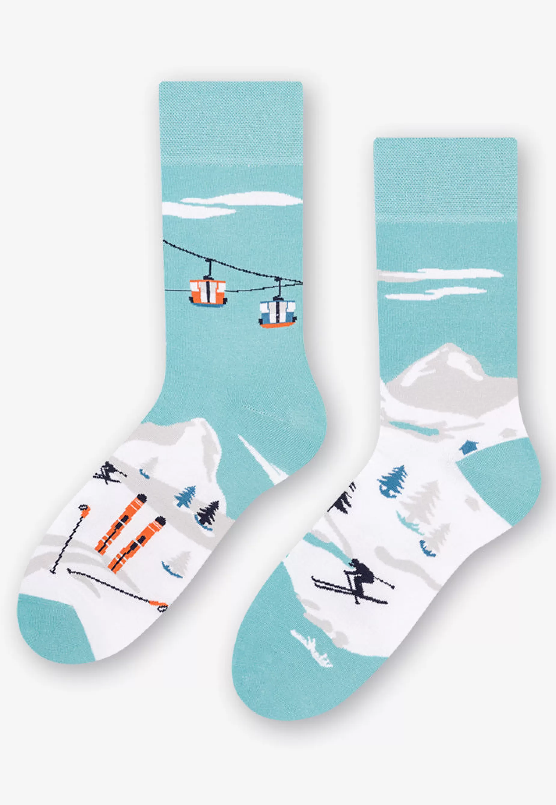 Cotton Socks | More Skis & Snowy Mountains Odd Patterned Socks In By Light Turquoise