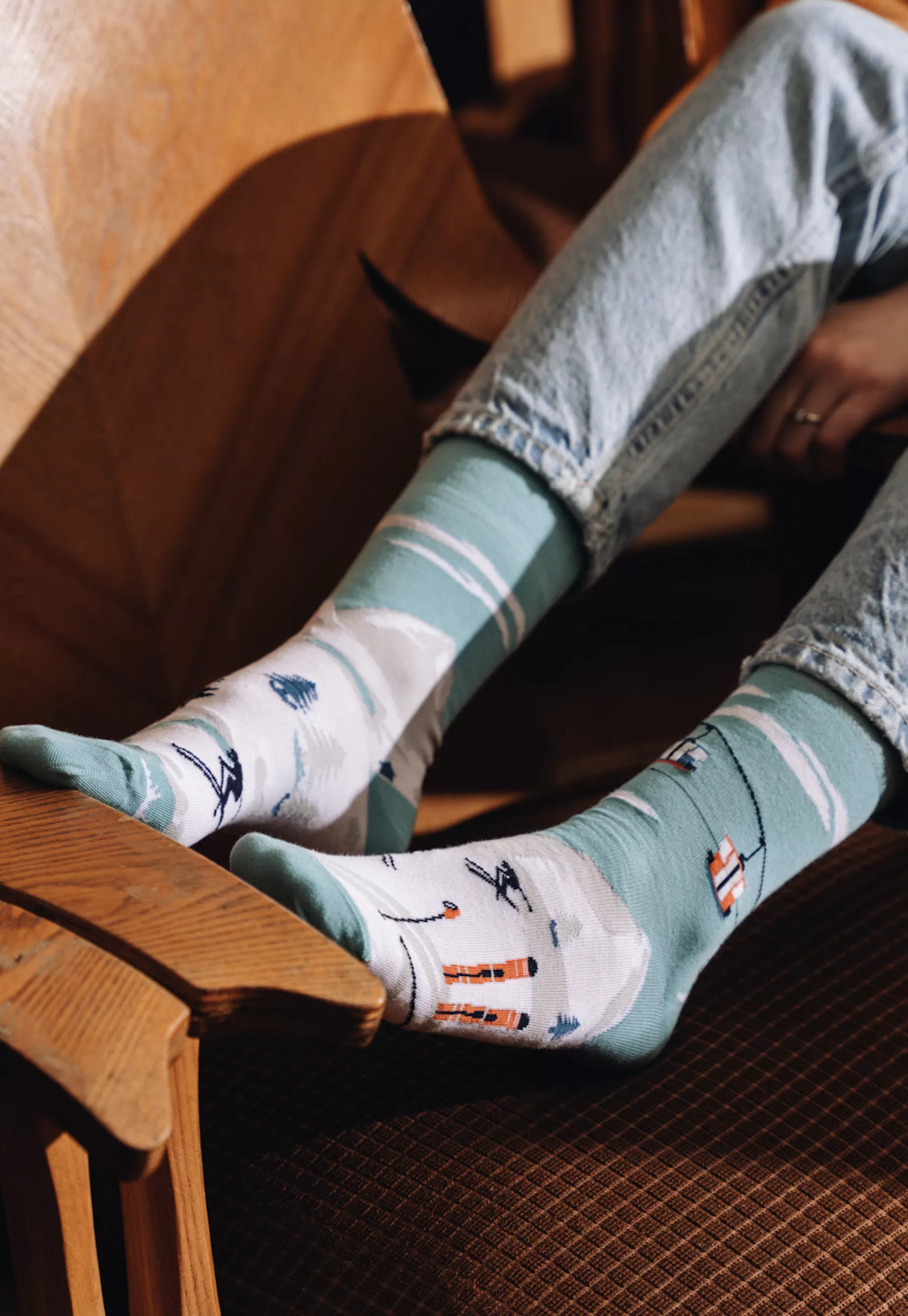 Cotton Socks | More Skis & Snowy Mountains Odd Patterned Socks In By Light Turquoise