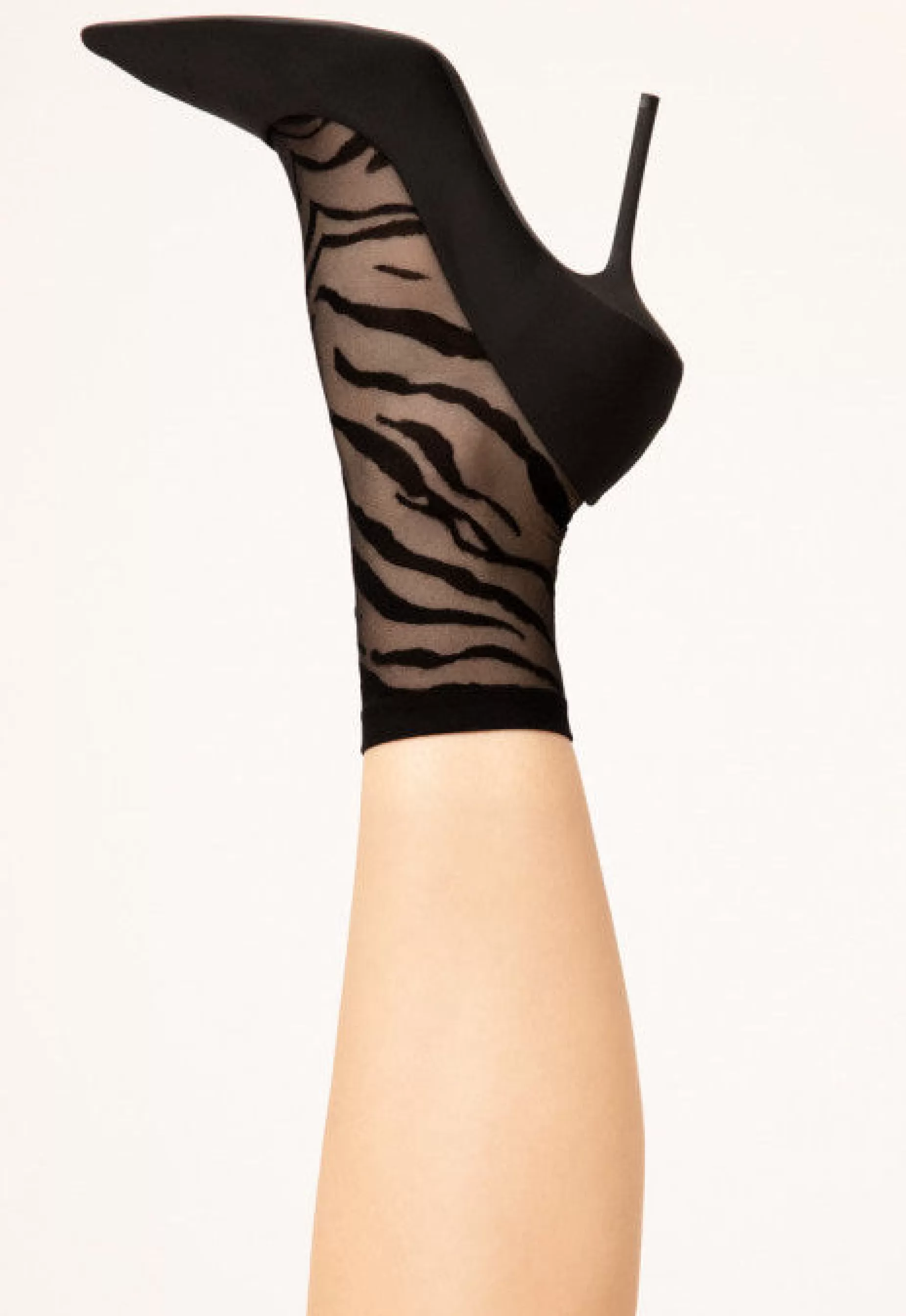 Ankle Socks | Fiore Steppe Tiger Animal Print Patterned Sheer Socks By Black